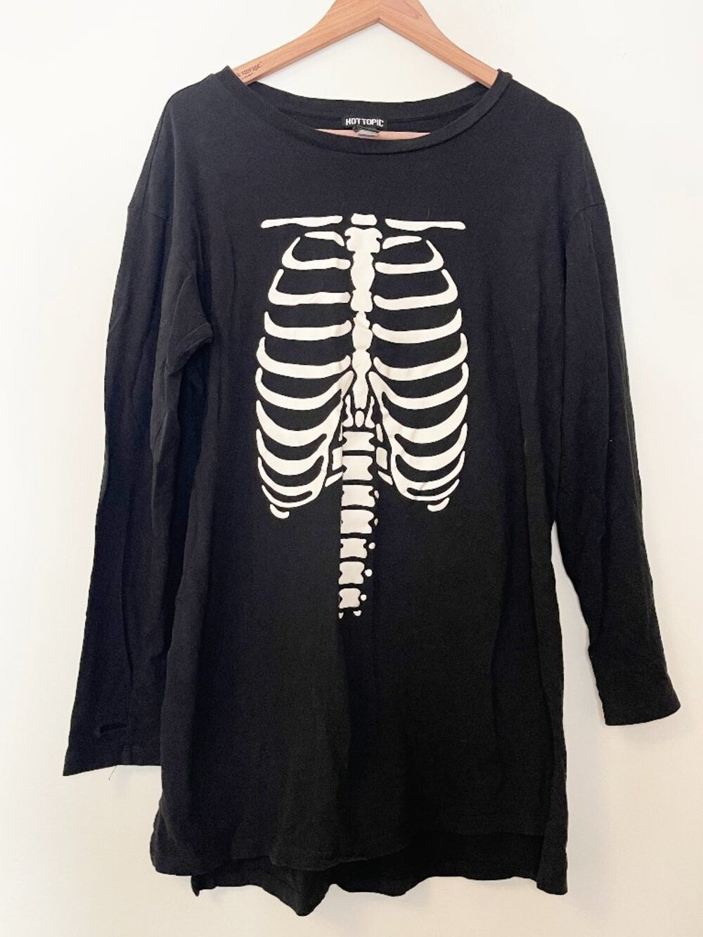 Hot Topic Skeleton Rib Cage T Shirt Dress XL Black Long Sleeve Gothic
